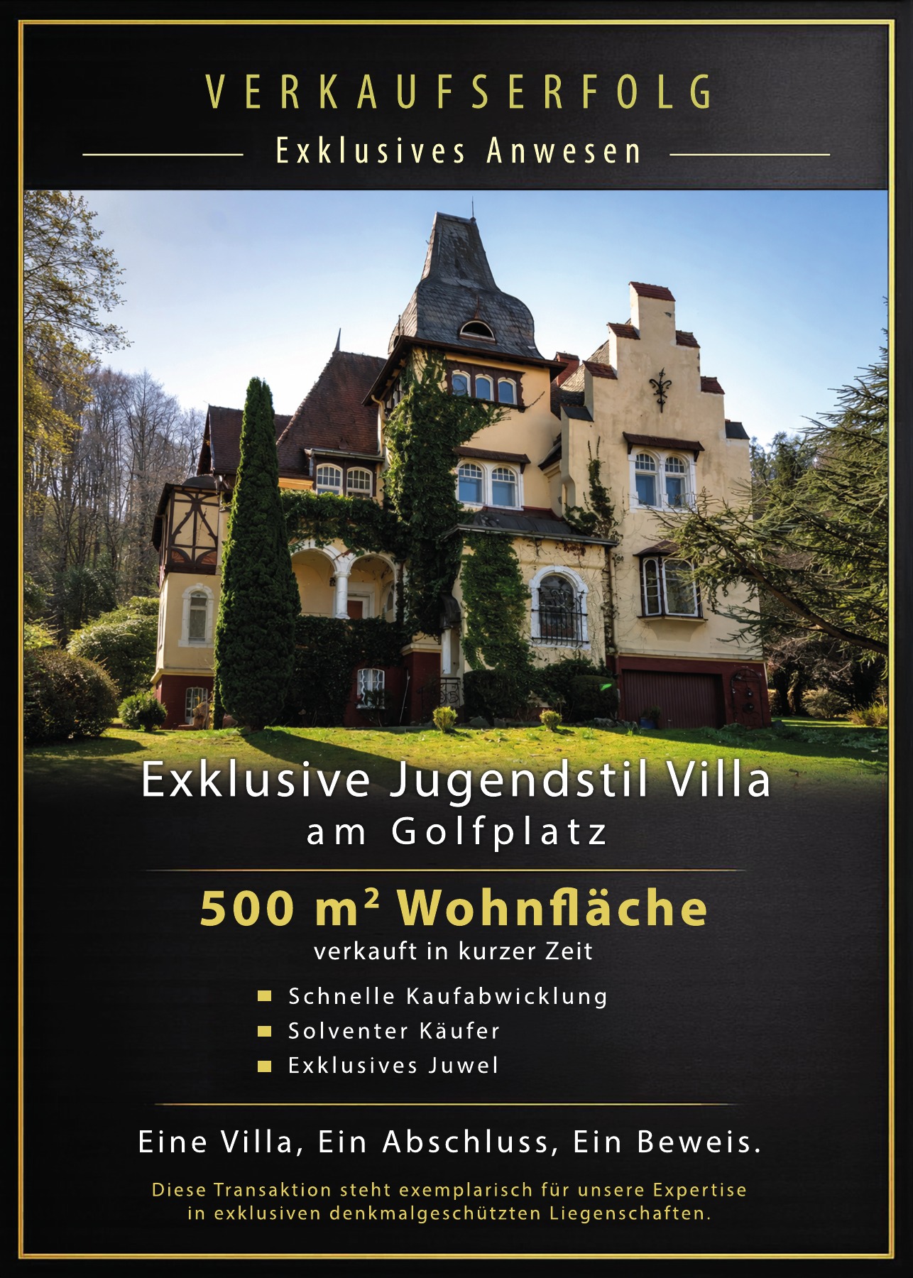 Verkaufserfolg Villa Julia: Exklusive Jugendstilvilla am Golfplatz, 500 m² Wohnfläche, in kurzer Zeit verkauft
